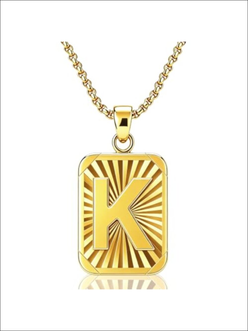 18K Gold Initial K Necklace Dainty Square Pendant Women Jewelry